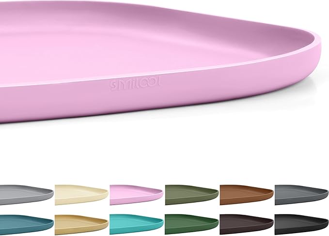SMILOOL Small Silicone Pet Food Mat with Raised Edge for Food and Water Bowl, Square Dog Feeding Mats, Cat Food Trays for Floor Waterproof, Rubber Tray for Dogs and Cats, 12 x 12 x 0.7 Light Pink