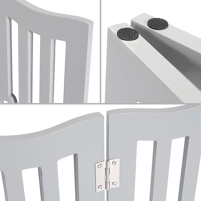 Pet Gate, Wooden Free Standing Dog Gate for Small Dogs and Cats. Great Folding Fence for Doorways, Halls, Stairs. Grey