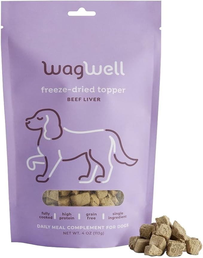 WagWell Freeze-Dried Dog Food Topper, Beef Liver Flavor | Training Treats, Food Topper, Healthy Snack for Dogs | Human Grade, Grain Free, High Protein | Made in USA | 4 oz Bag, 1 Pack