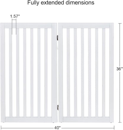 unipaws 36”H Free Standing Pet Gate for Dog and Cat, Wooden Dog Gates for Doorway, Stairs, Room Divider, Step Over Foldable Pet Fence for The House, Expandable Barrier, Indoor Use, White