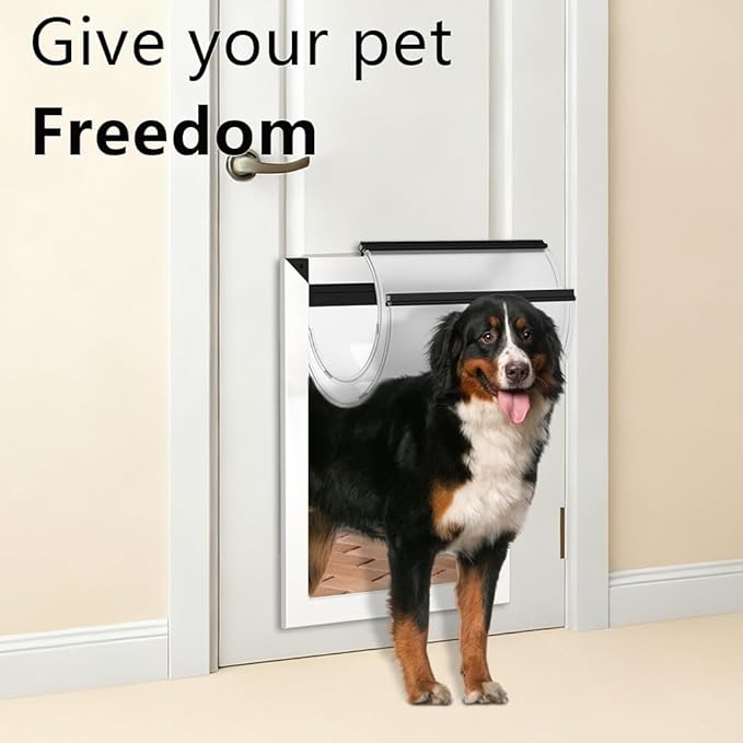 [MAVRICPOWER] Aluminum XL Dog Door for Door, Doggy Door with 2 Sliding Lock Panels for Extreme Weather, Pet Door for Dogs Up to 220 lbs