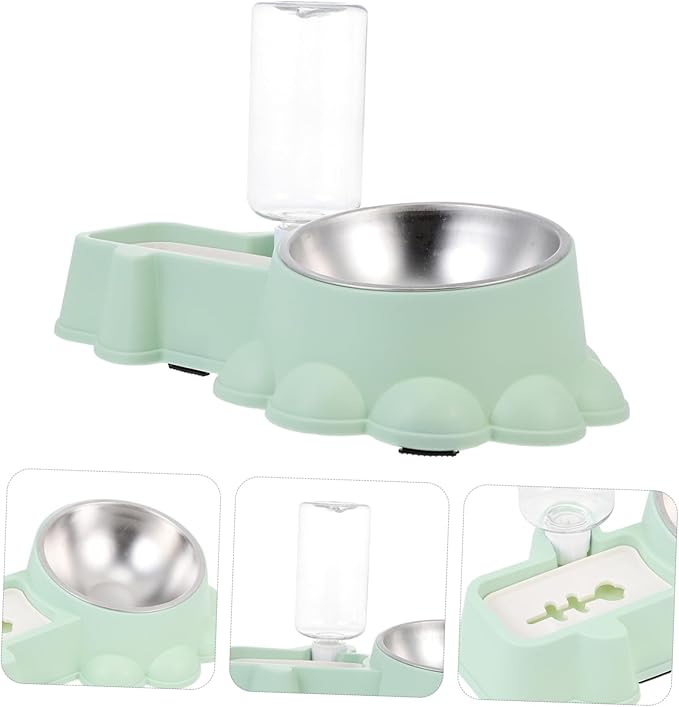 Generic Automatic Stainless Steel Dog Feeding Bowl with Water Dispenser Anti-Skid Pet Food and Water Container for Puppies Practical Green Pet Feeder for Home Use
