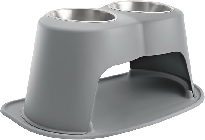 WeatherTech Double High Pet Feeding System - Elevated Dog/Cat Bowls - 14 inch High Dark Grey (DHC9614DGDG)