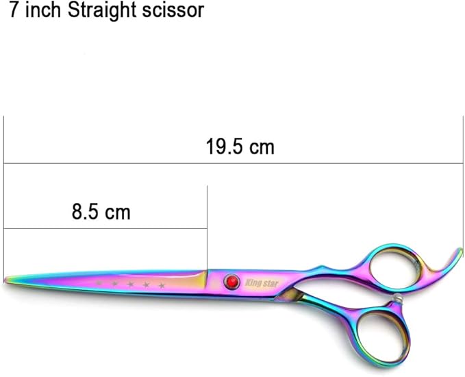 KINGSTAR 7.0in Titanium Rainbow Professional Pet Grooming Scissors Set,Straight & Thinning & Curved Scissors 4pcs Set for Dog Grooming,(Rainbow)