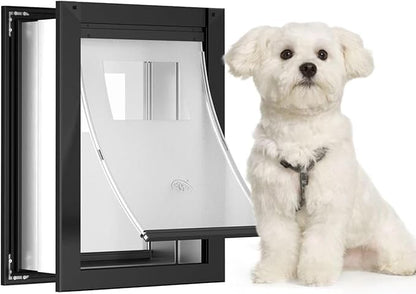 ClawJaw Aluminum Pet Door for Wall, with 2 Magnetic Flaps, Adjustable Tunnel, Doggie Door for Interior and Exterior Walls, Strong and Durable, Easy to Install, Black (Pets Up to 40 Lb)-Medium