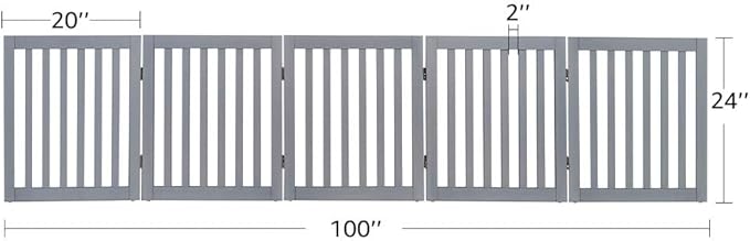 unipaws 24”H Free Standing Pet Gate for Dogs and Cats, Wooden Dog Gates for Doorway, Stairs, Dog Room Divider, Step Over Foldable Pet Fence for The House, Expandable Barrier, Indoor Use, Grey