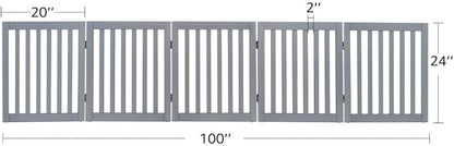 unipaws 24”H Free Standing Pet Gate for Dogs and Cats, Wooden Dog Gates for Doorway, Stairs, Dog Room Divider, Step Over Foldable Pet Fence for The House, Expandable Barrier, Indoor Use, Grey