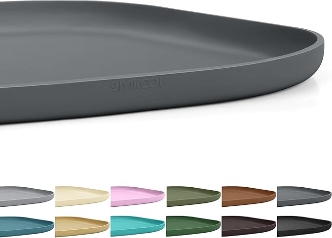 SMILOOL Small Silicone Pet Food Mat with Raised Edge for Food and Water Bowl, Square Dog Feeding Mats, Cat Food Trays for Floor Waterproof, Rubber Tray for Dogs and Cats, 12 x 12 x 0.7 Dark Grey