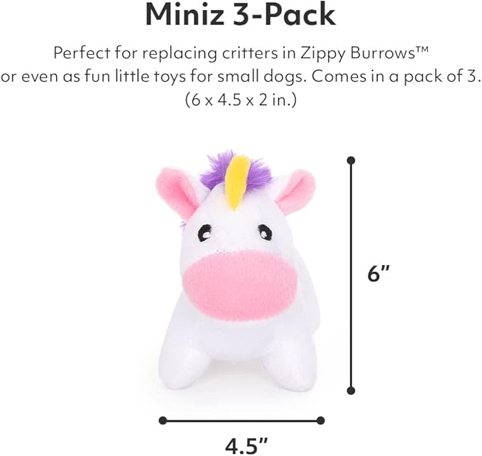 ZippyPaws Burrow Replacement Miniz - Interactive Dog & Puppy Toys for Boredom, Stimulating Pet Products to Keep Them Busy, Plush Refills for Hide & Seek Puzzle, Squeaky Toy for Enrichment - Unicorns