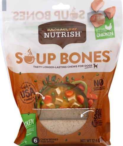 Nutrish Soup Bones Premium Dog Chews with Real Chicken and Veggies,6 Chews (Rachael Ray),(Pack of 2)