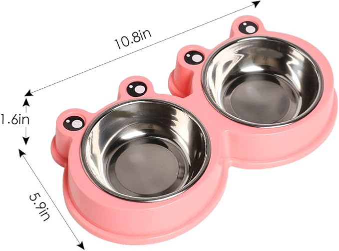 Skrtuan Stainless Steel Pet Bowls, Double Food & Water Bowls for Dogs, Cats & Rabbit, Non-Slip Pet Feeder with Cute Modeling, BPA Free, Dishwasher Safe