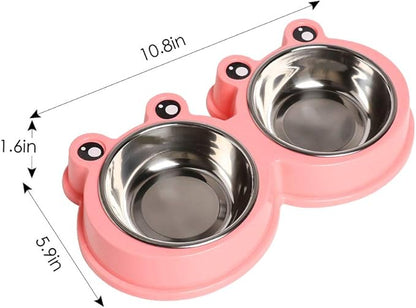 Skrtuan Stainless Steel Pet Bowls, Double Food & Water Bowls for Dogs, Cats & Rabbit, Non-Slip Pet Feeder with Cute Modeling, BPA Free, Dishwasher Safe