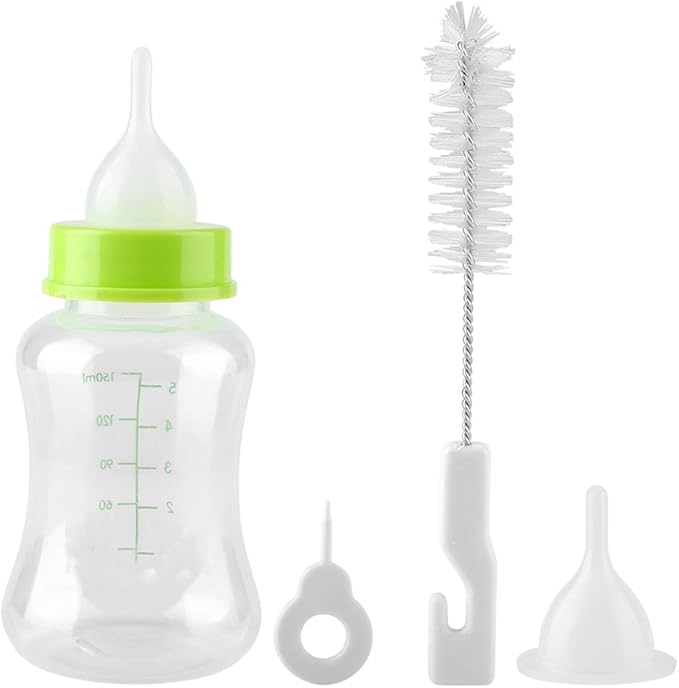 Kitten Bottle Feeding Kit, Silicone Feeding Nipple 150ml Milk Bottle Feeder Puppy Bottles for Nursing Kitten Feeding Bottle for All Breed of Puppies, Kittens and Other Animals