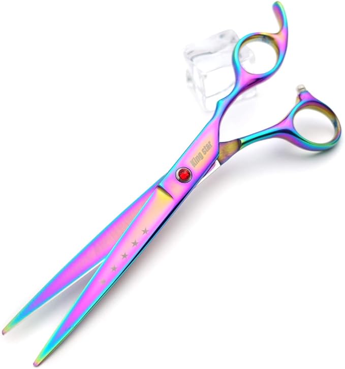 KINGSTAR 7.0in Titanium Rainbow Professional Pet Grooming Scissors Set,Straight & Thinning & Curved Scissors 4pcs Set for Dog Grooming,(Rainbow)