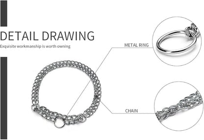 Dog Chain Collar Metal Martingale Anti Chew Training Collars Chew Proof, Chrome Plated, 2 Link for Small Medium Large Dogs (Silver, Small(for Neck 12-14.5''))