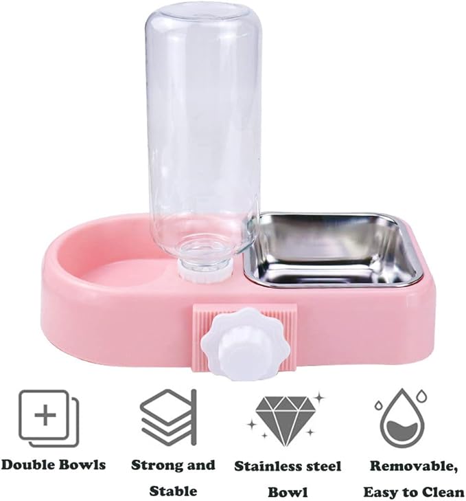 Crate Dog Cat Bowls, Dog Water and Food Bowl Set with Detachable Stainless Steel Bowl and Automatic Water Dispenser Bottle, Hanging Pet Cage Kennel Food Water Feeder Bowls for Puppy Cat Rabbite