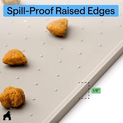 GORILLA GRIP 100% Waterproof Raised Edge BPA Free Silicone Pet Feeding Mat, Dog Cat Food Mats Contain Spills Protects Floors, Placemats for Cats and Dogs Water Bowl, Pets Accessories 23x15 Beige