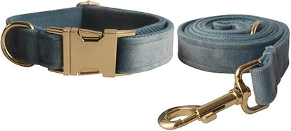 Love Dream Velvet Dog Collar and Leash Set, Soft & Comfy Adjustable Dog Leash and Collar with Heavy Duty Metal Buckle for Small Medium Large Dogs Training & Walking (Large, Pearl Blue)