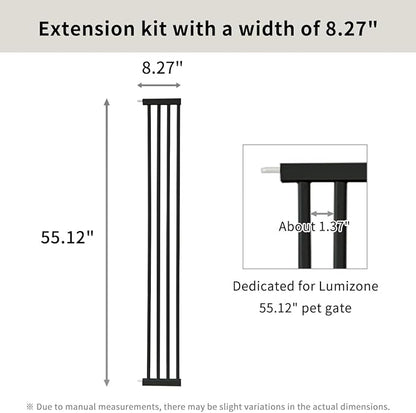 Lumizone Extra Tall Cat Gate Extension Kit 55.12" High Pressure Mounted 2025 New 8.27" Extra Wide 1.37" Gap No Drilling Tall Pet Gate for Dogs (Black, 55.12" H x 8.27" W, Extension)