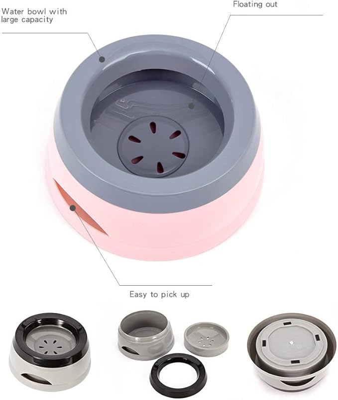 Love Dream No Spill Dog Water Bowl, No Drip Dog Slow Water Feeder No Slip Vehicle Carried Pet Water Dispenser 25 oz with Floating Disk Slow Drinking Bowl for Dogs Cats (Pink)