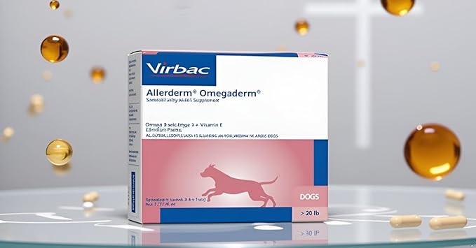 Virbac ALLERDERM OMEGADERM® Essential Fatty Acids Supplement - Omega 3, Omega 6, Vitamin E Supplement | Allergy Support for Medium/Large Dogs – 28 Daily doses