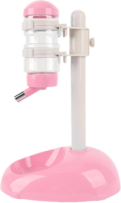 Pet Standing Water Dispenser, Height Adjustable Automatic Water Feeder Food Feeder Bowl, 500ml Dog Water Bottle Dispenser, Dog Cat Feeding Water Bowl Set (Pink)