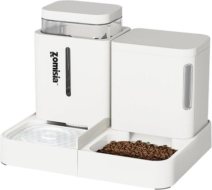 ZOMISIA Gravity Cat Feeder and Water Dispenser, 2 in 1 Cat Self Feeder with 180 Degree Rotatable, 2 Pack Automatic Feeding Large Capacity for Small Medium Dog Puppy Kitten, White, 0.8 Gallon x 2