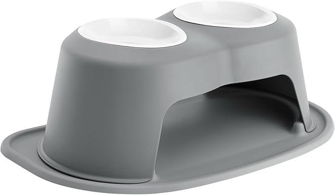 WeatherTech Double High Pet Feeding System w/Plastic Dog/Cat Bowls - 8" High Stand Dark Grey (PDHC3208DGDG)