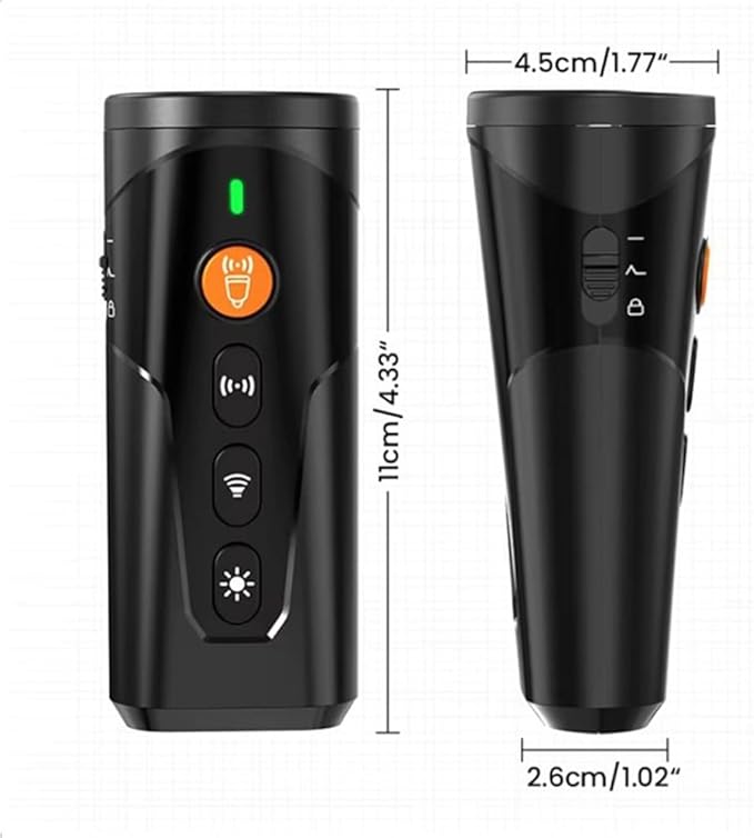 Dog Bark Deterrent Device [2025 Upgrade] – 3-in-1 Ultrasonic Anti Barking Device & Dog Training Aid – Stop Barking Tool with Flashlight & Beep Mode – Portable & Humane 25ft Range (Safe