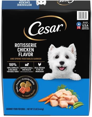 Cesar Small Breed Dry Dog Food for Small Dogs,Rotisserie Chicken Flavor and Spring Vegetables Garnish,12 lb Bag,(Pack of 2)