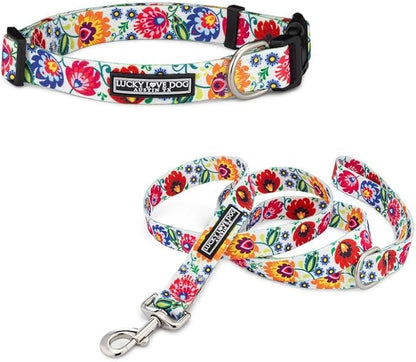 Lucky Love Dog - Easy Click Buckle Dog Collar with Leash Set Combo, Durable & Comfortable for Male & Female Dogs, Pet Collar for Large Dogs, Secure Fit - Ladybird Combo, Large