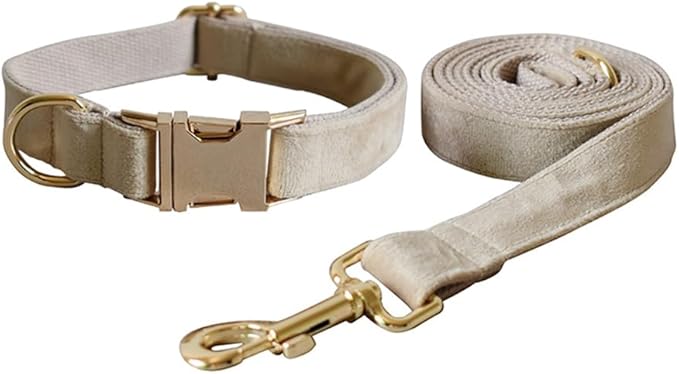 Love Dream Velvet Dog Collar and Leash Set, Soft & Comfy Adjustable Dog Leash and Collar with Heavy Duty Metal Buckle for Small Medium Large Dogs Training & Walking (XLarge, Skin Color)