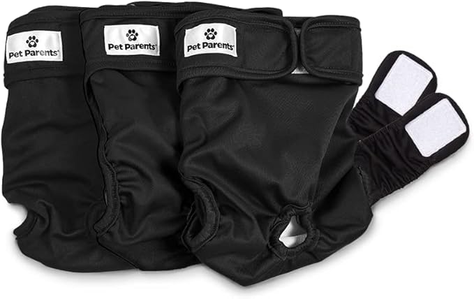 Pet Parents® Washable Dog Diapers (3pack) + Extendrs® of Durable Doggie Diapers, Premium Dog Diapers Female & Male (X-Large, Black)