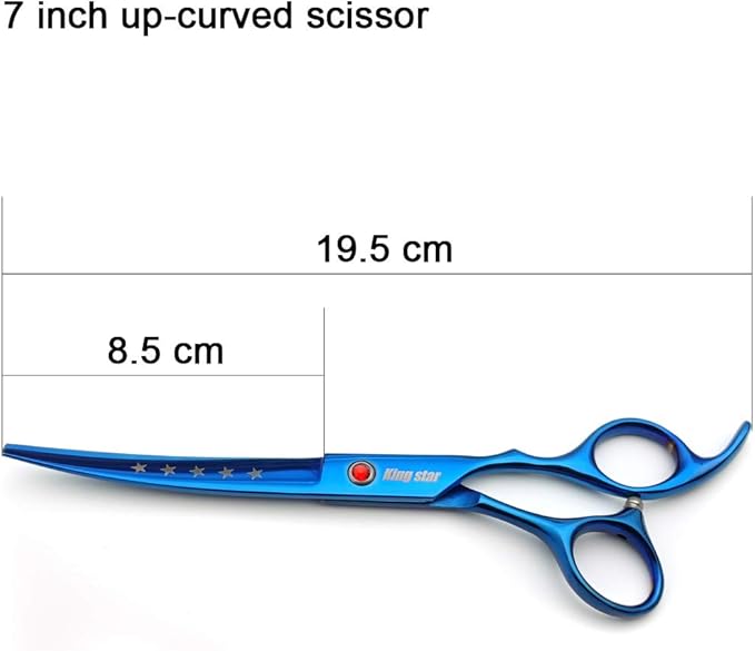 KINGSTAR 7.0in Titanium Blue Professional Pet Grooming Scissors Set,Straight & Thinning & Curved Scissors 4pcs Set for Dog Grooming,(Blue)