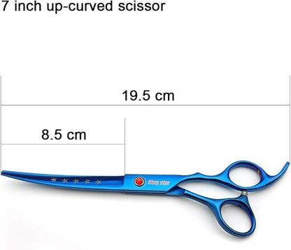 KINGSTAR 7.0in Titanium Blue Professional Pet Grooming Scissors Set,Straight & Thinning & Curved Scissors 4pcs Set for Dog Grooming,(Blue)
