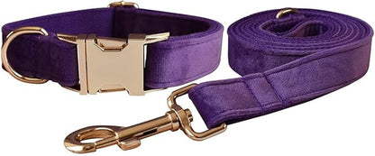 Love Dream Velvet Dog Collar and Leash Set, Soft & Comfy Adjustable Dog Leash and Collar with Heavy Duty Metal Buckle for Small Medium Large Dogs Training & Walking (Small, Dark Purple)