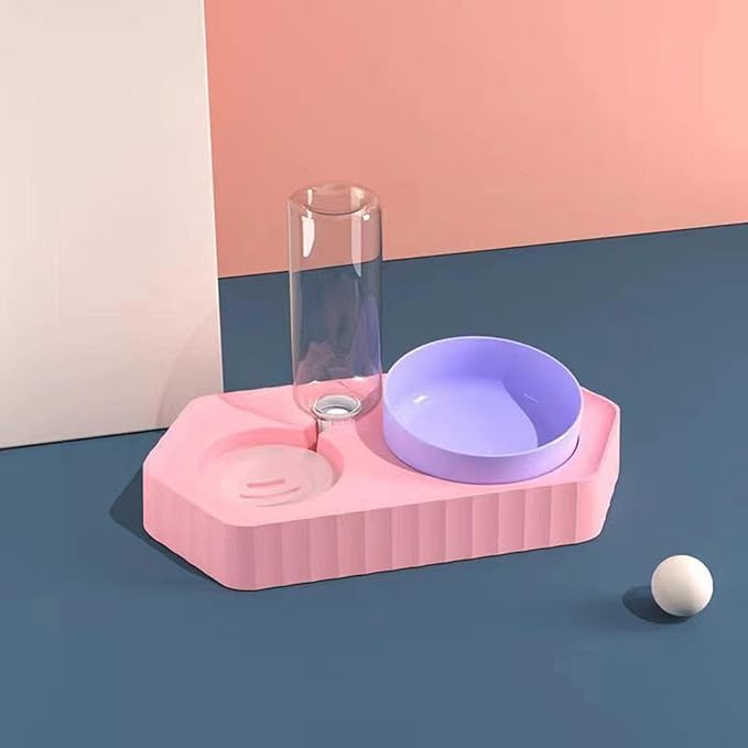 Dog Bowls Drinking Food Container Wet and Dry Food Bowls Set Pet Feeding Station Automatic Pet Feeder for Cats Dogs Supplies, Double Pink