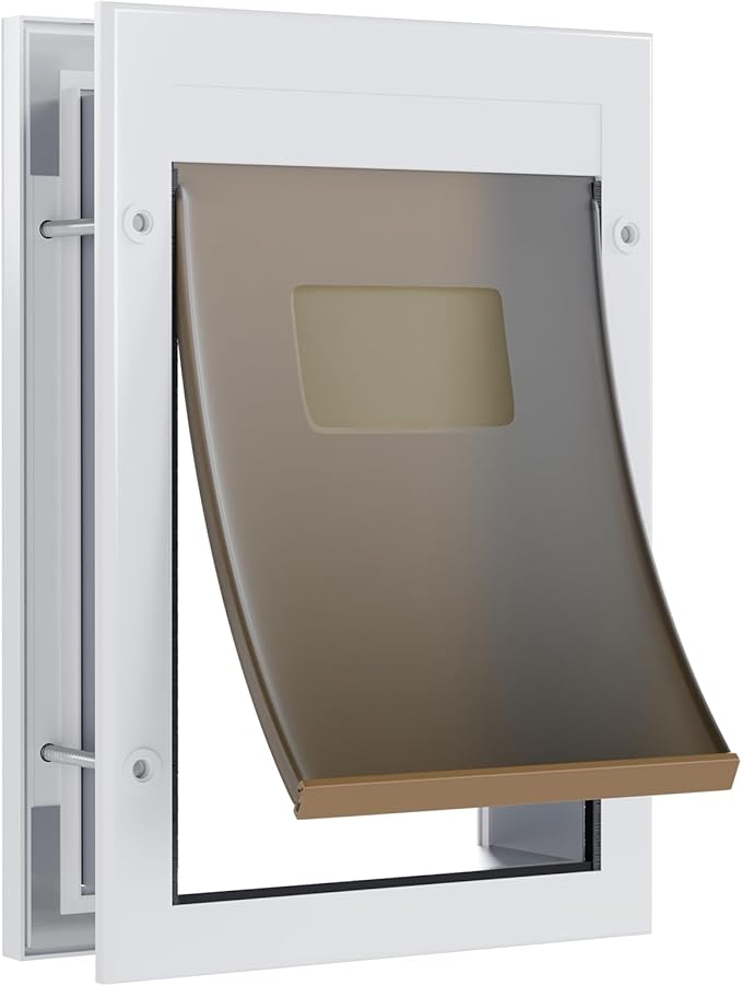 Medium Metal Dog Door 11 ¼ ”x 15 ¾” Medium Dog Door for Wall and Door Pet Door with 2 Lock & Durable Aluminum Frame, Doggy Door for Dogs and Pets, White