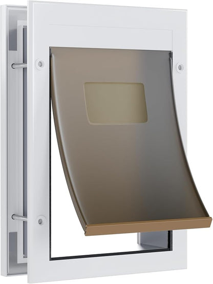 Medium Metal Dog Door 11 ¼ ”x 15 ¾” Medium Dog Door for Wall and Door Pet Door with 2 Lock & Durable Aluminum Frame, Doggy Door for Dogs and Pets, White