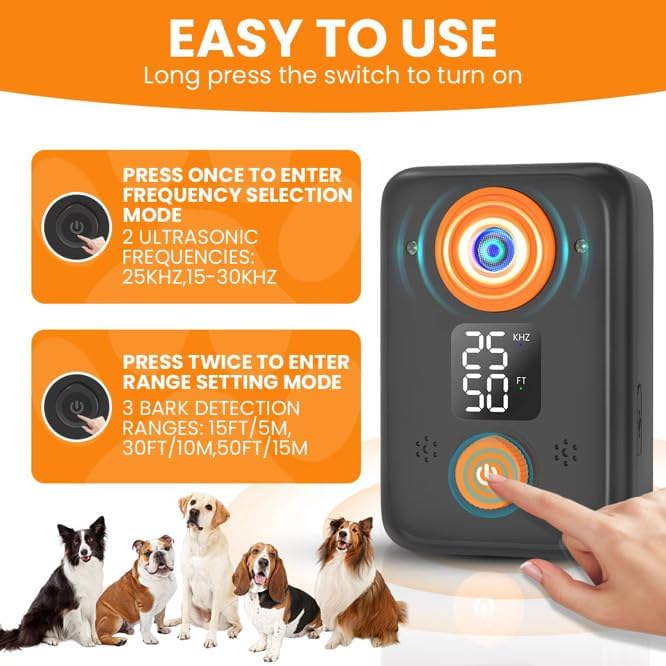 Anti Barking Device for Dogs – Ultrasonic Dog Bark Deterrent with 3 Modes, 50FT Effective Range, Rechargeable, Indoor Outdoor Anti Barking Device, Humane and Easy to Use