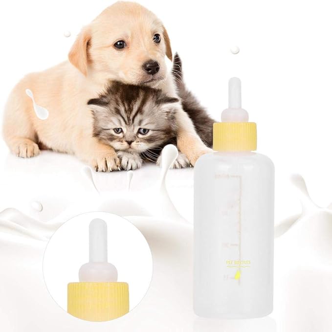 6PCS/ Set Pet Puppy Kitten Feeding Bottle Small Dog Cat Milk Nursing Care Kit Liquid Feeding Supplies 60ml with Replacement Nipples kitten bottle feeding kit (Yellow)