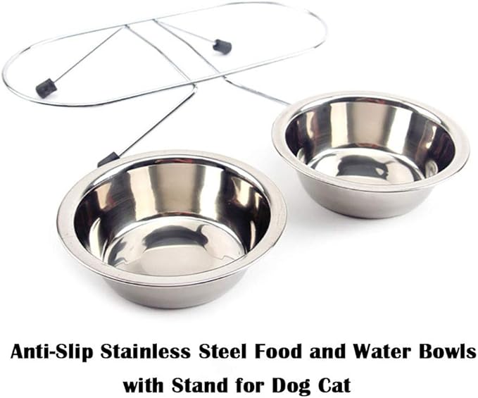 JiangYanus Elevated Dog Cat Food and Water Bowls, Stainless Steel Raised Pet Dish Feeder Retro Iron Elevated Stand for Dogs and Cats (Large)