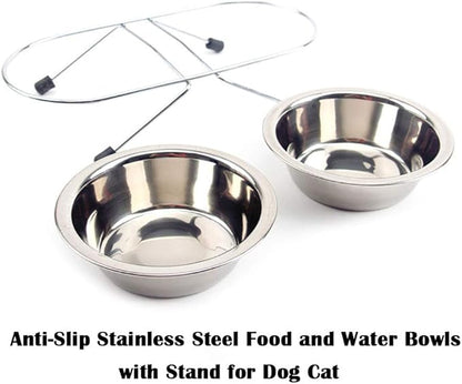 JiangYanus Elevated Dog Cat Food and Water Bowls, Stainless Steel Raised Pet Dish Feeder Retro Iron Elevated Stand for Dogs and Cats (Small)