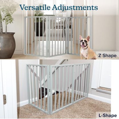 Indoor Pet Gate - 3-Panel Folding Dog Gate for Stairs or Doorways - 54x24-Inch Freestanding Pet Fence for Cats and Dogs by PETMAKER (Gray)