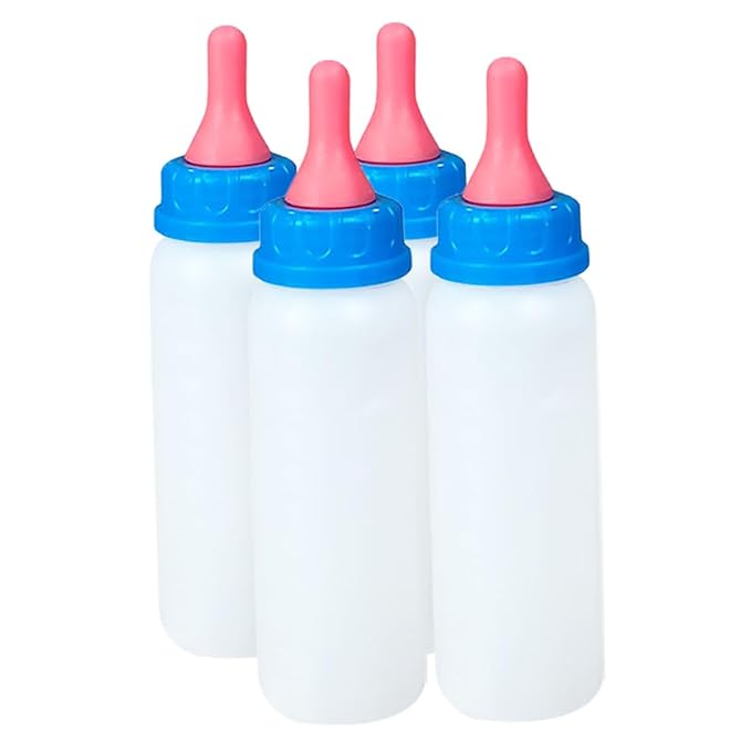 Kisangel 4pcs Calf Feeding Bottle Set for Newborn Goats Lambs and Piglets Sturdy Easy-to-Use PET Nursing Bottles Nipple for Effective Milk Feeding