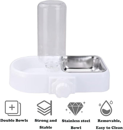 Crate Dog Cat Bowls, Dog Water and Food Bowl Set with Detachable Stainless Steel Bowl and Automatic Water Dispenser Bottle, Hanging Pet Cage Kennel Food Water Feeder Bowls for Puppy Cat Rabbite Birds