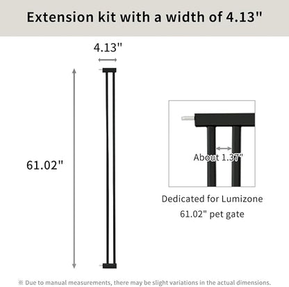 Lumizone Extra Tall Cat Gate Extension Kit 61.02" High Pressure Mounted 2025 New 4.13" Extra Wide 1.37" Gap No Drilling Tall Pet Gate for Dogs (Black, 61.02" H x 4.13" W, Extension)