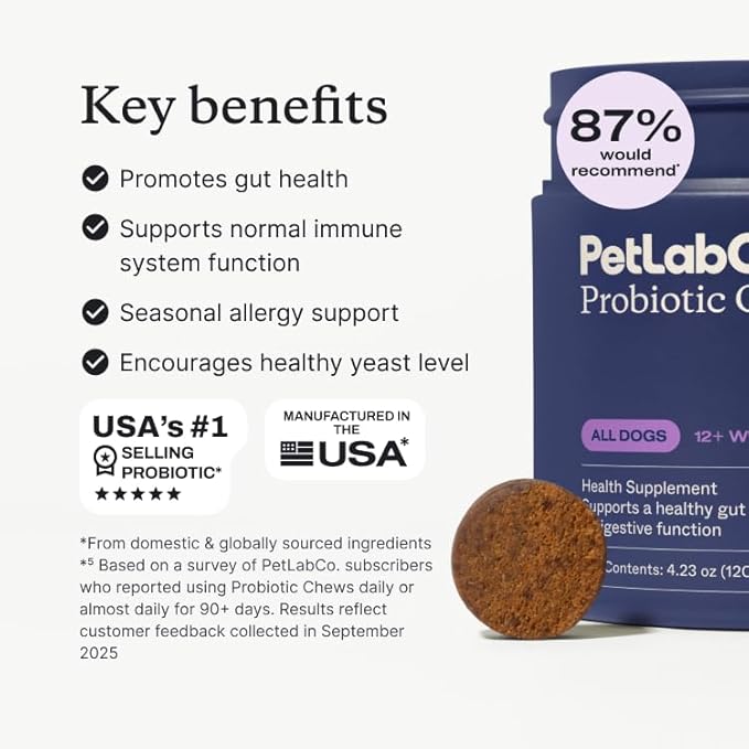 PetLab Co. Probiotics for Dogs, Support Gut Health, Occasional Diarrhea, Digestive Health & Seasonal Allergies - Salmon Flavor - Packaging May Vary - 30 Soft Chews