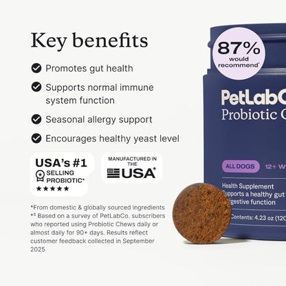 PetLab Co. Probiotics for Dogs, Support Gut Health, Occasional Diarrhea, Digestive Health & Seasonal Allergies - Salmon Flavor - Packaging May Vary - 30 Soft Chews