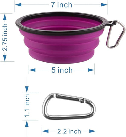 Guardians Large Collapsible Dog Bowls, 34oz Travel Water Food Bowls Portable Foldable Collapse Dishes with Carabiner Clip, 2 Pack (Blue + Purple)